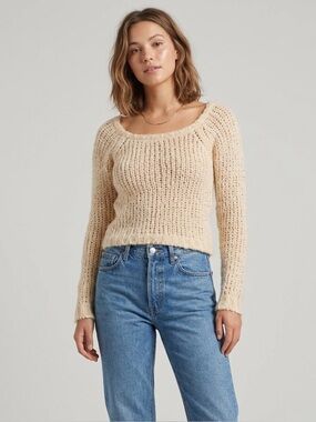 Just Female Creme Open-Knit Sweater Scandinavian Design Aesthetic Chic Size XS